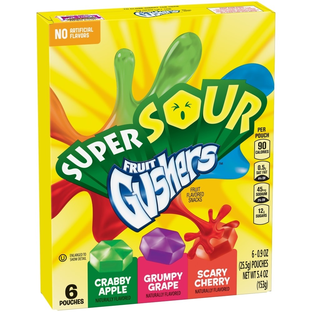 slide 1 of 1, Fruit Gushers Super Sour Fruit Snacks, 6 ct; 5.4 oz