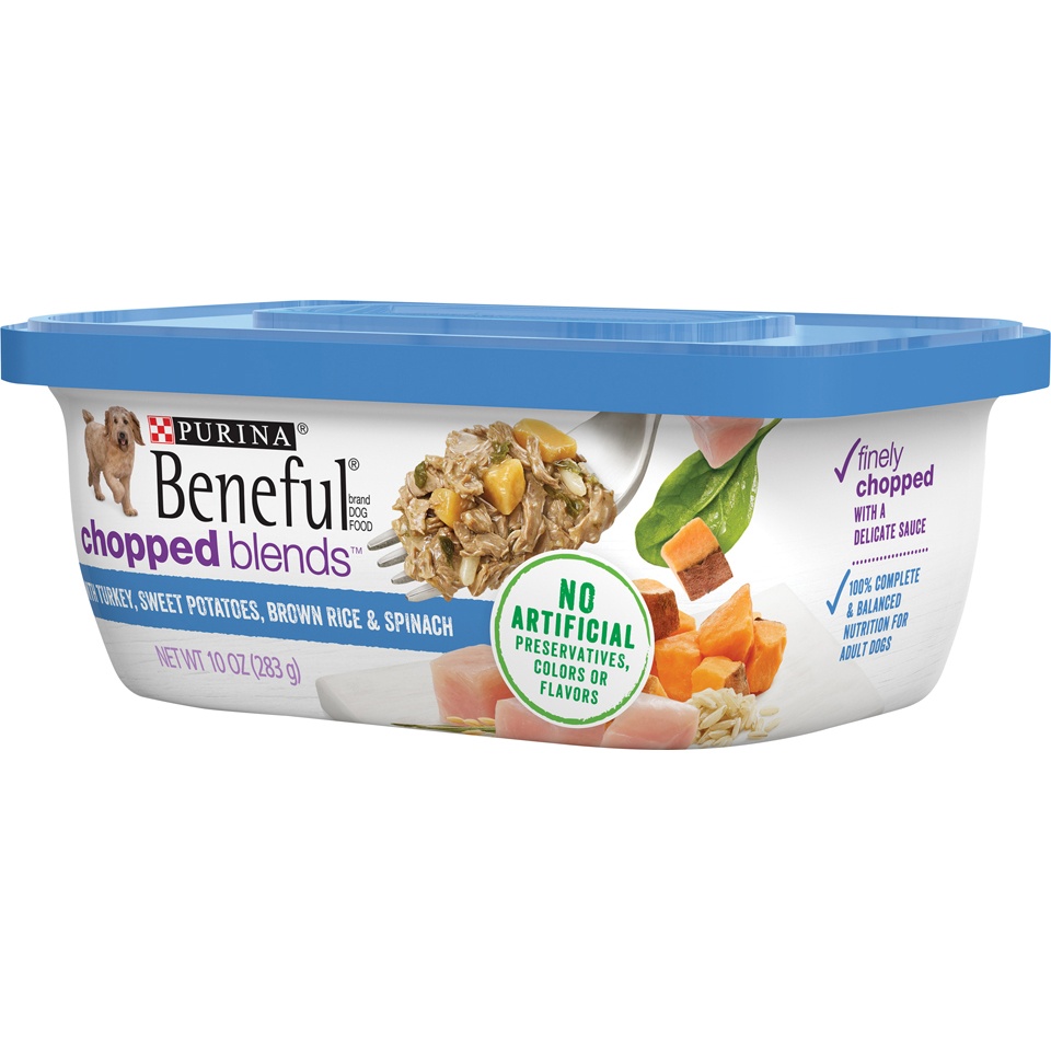 slide 3 of 7, Purina Beneful Chopped Blends with Turkey, Sweet Potatoes, Brown Rice & Spinach Dog Food, 10 oz