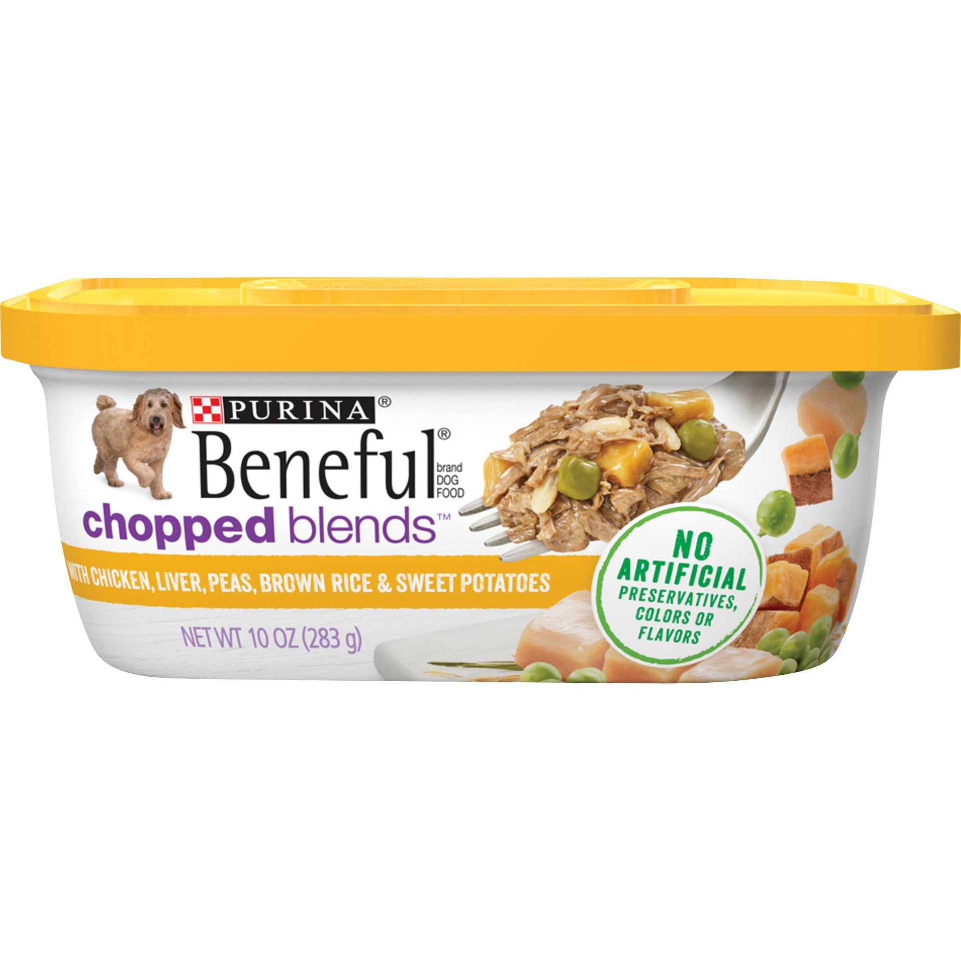 slide 1 of 7, Purina Beneful Chopped Blends with Turkey, Sweet Potatoes, Brown Rice & Spinach Dog Food, 10 oz