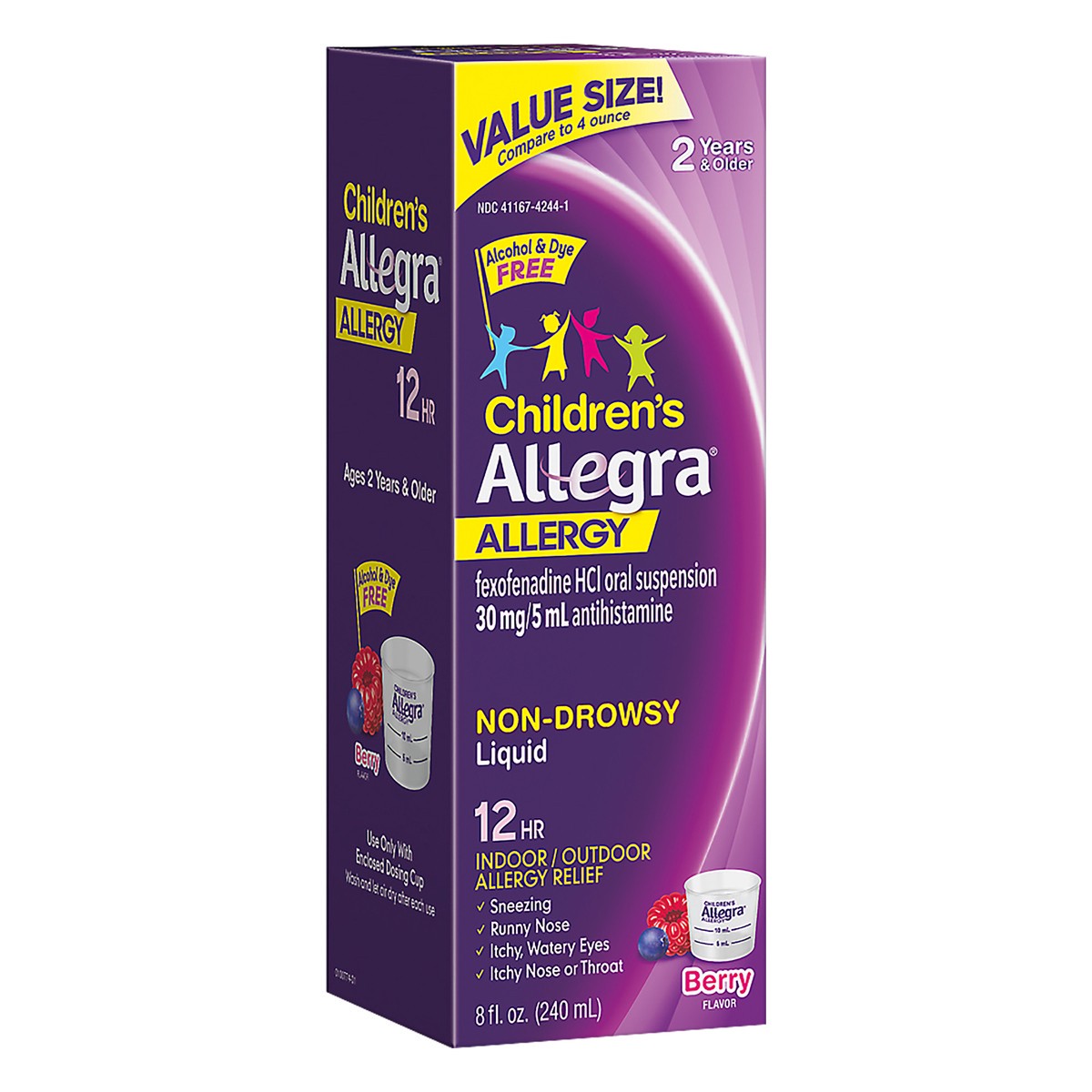 slide 5 of 9, Allegra Value Size Liquid 12 Hr Non-Drowsy Children's Berry Flavor Allergy 8 oz, 8 oz