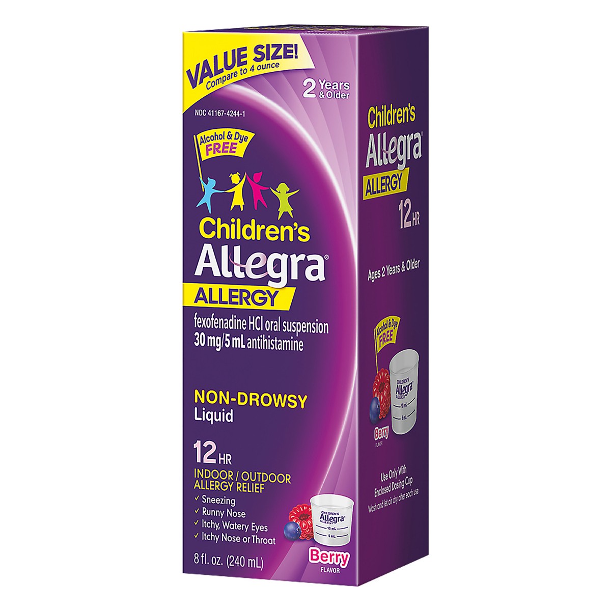 slide 6 of 9, Allegra Value Size Liquid 12 Hr Non-Drowsy Children's Berry Flavor Allergy 8 oz, 8 oz