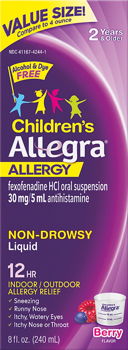 slide 9 of 9, Allegra Value Size Liquid 12 Hr Non-Drowsy Children's Berry Flavor Allergy 8 oz, 8 oz