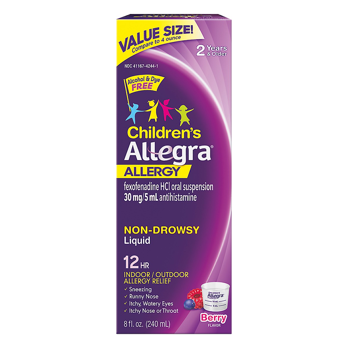 slide 1 of 9, Allegra Value Size Liquid 12 Hr Non-Drowsy Children's Berry Flavor Allergy 8 oz, 8 oz
