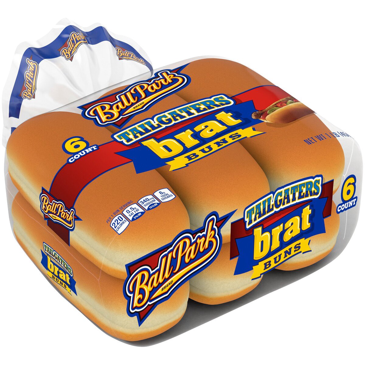 slide 3 of 6, Ball Park Tailgaters Brat Buns 6 Ct 16 oz, 13 oz