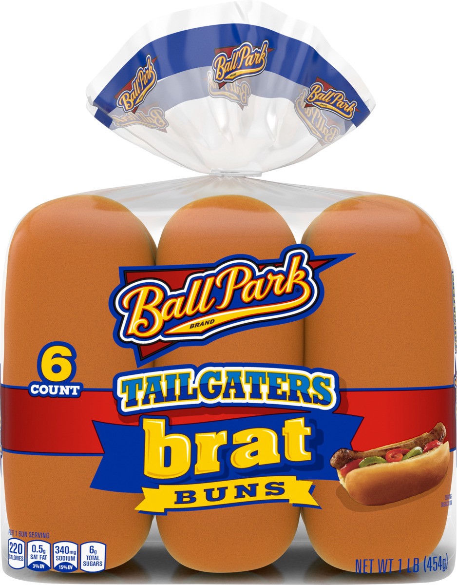 slide 2 of 6, Ball Park Tailgaters Brat Buns 6 Ct 16 oz, 13 oz