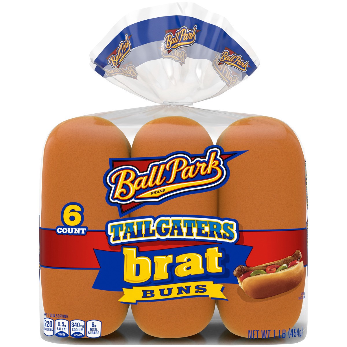 slide 1 of 6, Ball Park Tailgaters Brat Buns 6 Ct 16 oz, 13 oz