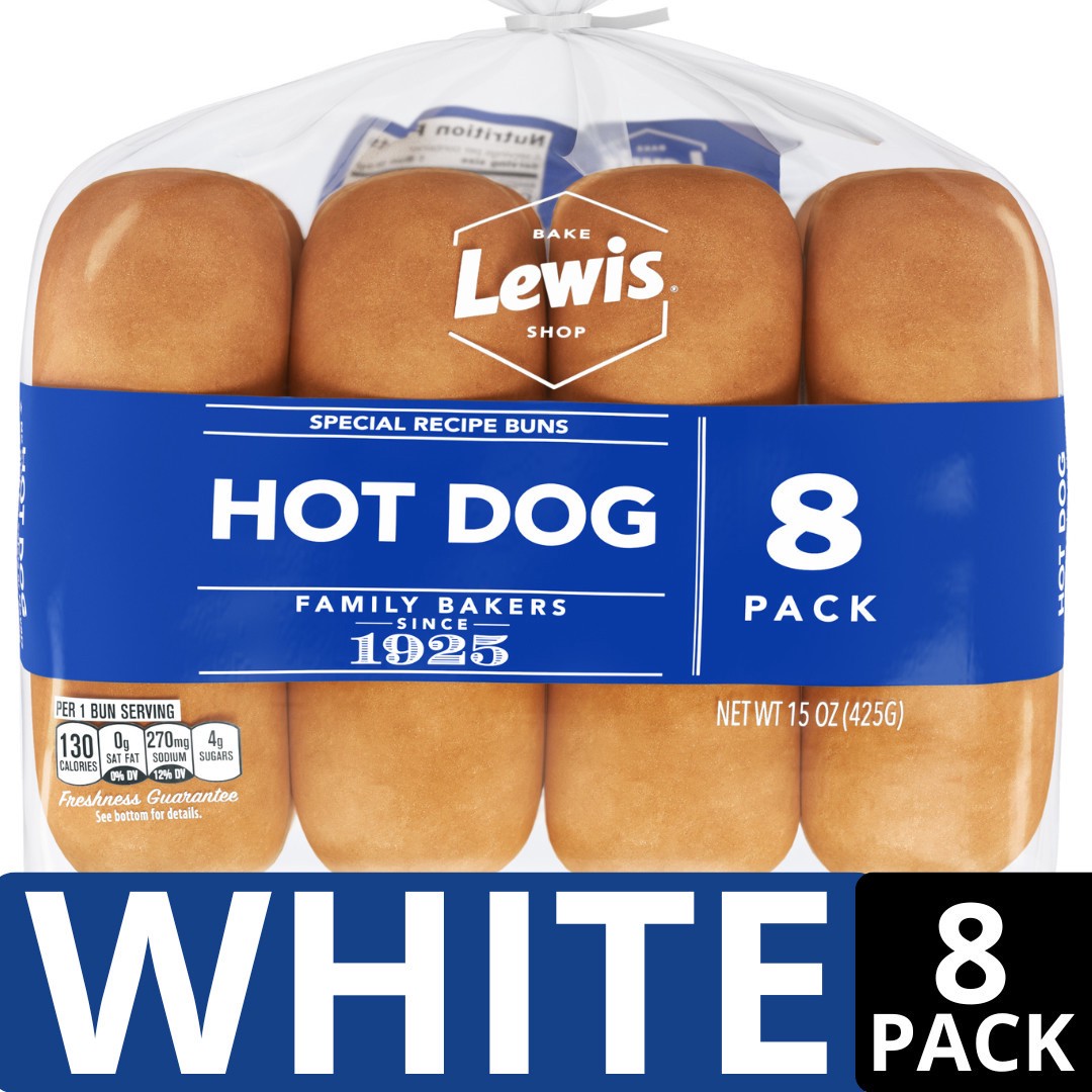 slide 1 of 5, Lewis Bakeries White Hot Dog Buns, 15 oz, 8 Count, 15 oz