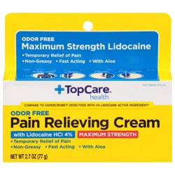 TopCare Health Odor Free Maximum Strength Pain Relieving Cream with Lidocaine HCl 4% - 2.7 oz