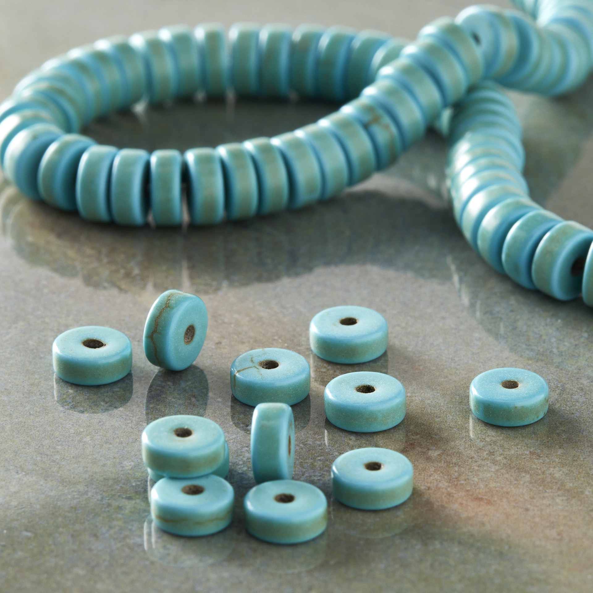 slide 3 of 3, Turquoise Reconstituted Howlite Round Heishi Beads By Bead Landing, 6mm, 6 mm