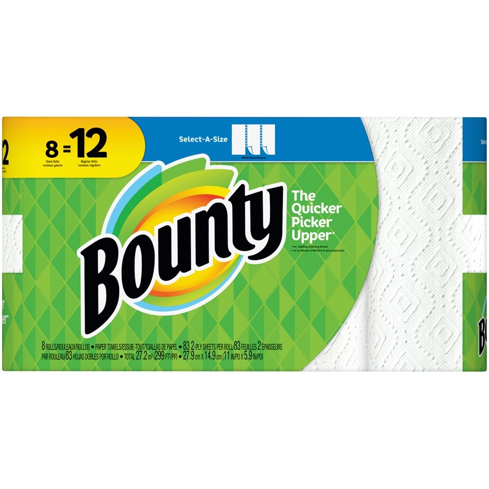 slide 2 of 2, Bounty Select-A-Size White Paper Towels, Giant Rolls, 8 ct