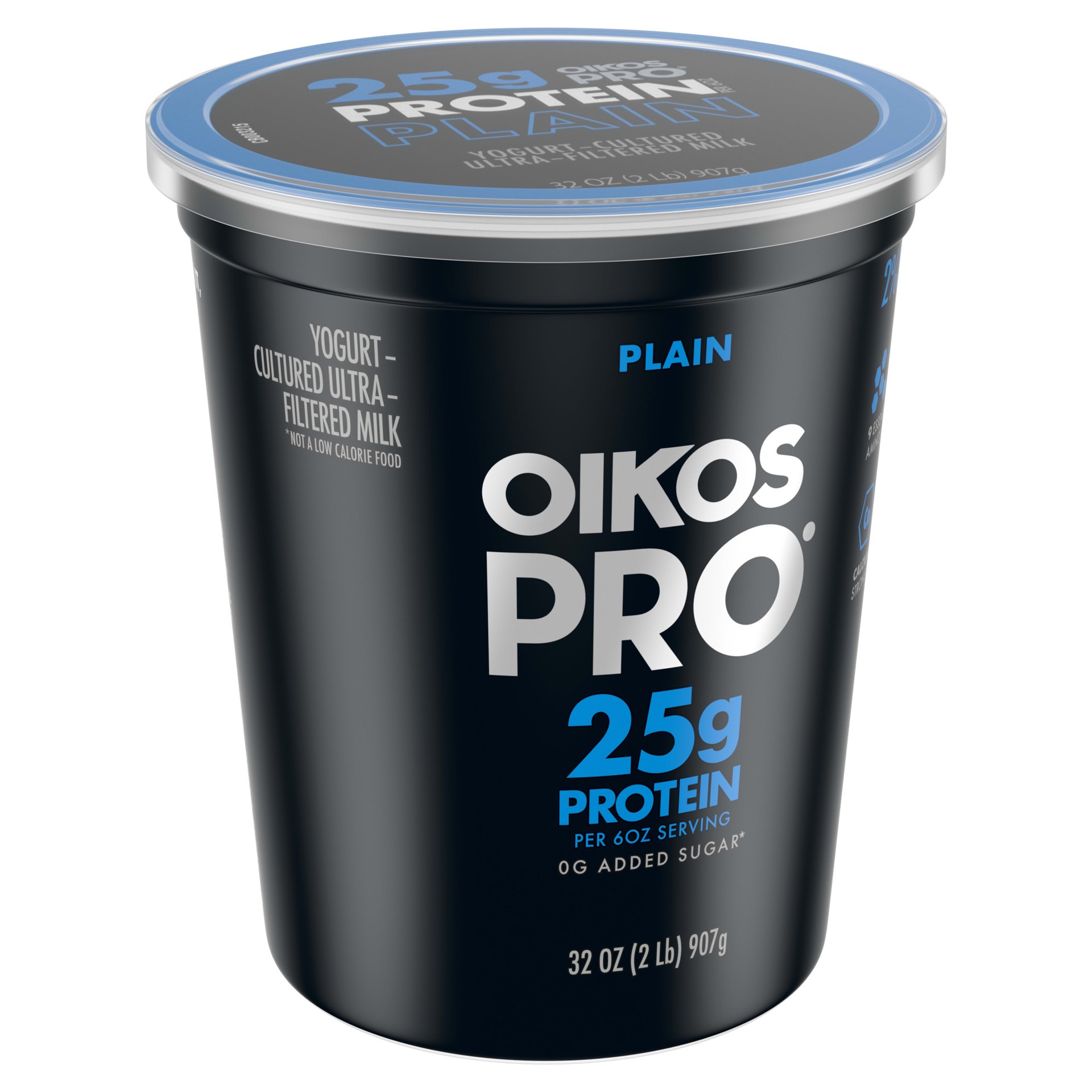 slide 4 of 5, Oikos Pro Plain Yogurt-Cultured Ultra-Filtered Milk Product, 25 Grams of Protein, 0g Added Sugar, Just a Delicious High Protein Snack, 32 OZ Tub, 32 oz