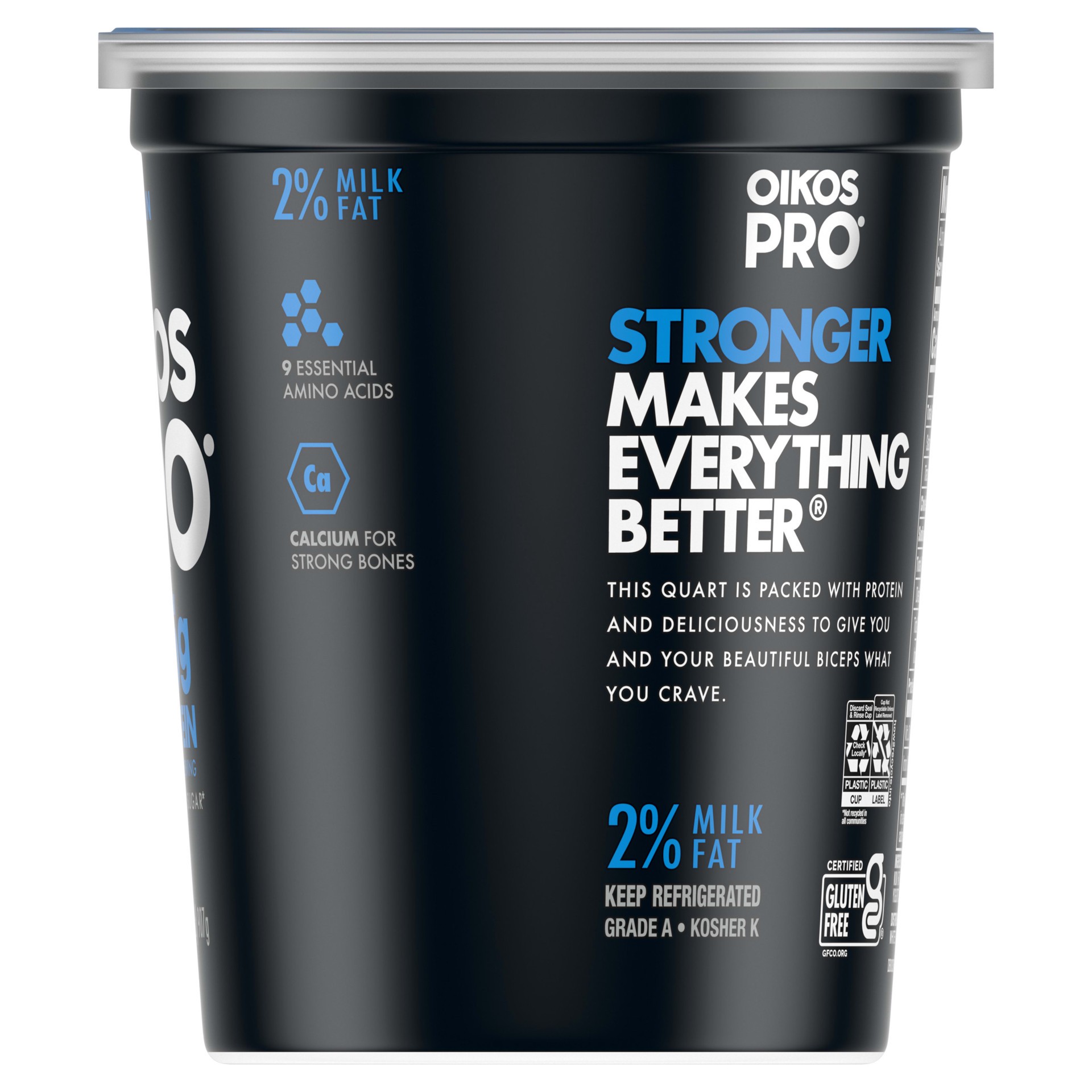 slide 3 of 5, Oikos Pro Plain Yogurt-Cultured Ultra-Filtered Milk Product, 25 Grams of Protein, 0g Added Sugar, Just a Delicious High Protein Snack, 32 OZ Tub, 32 oz