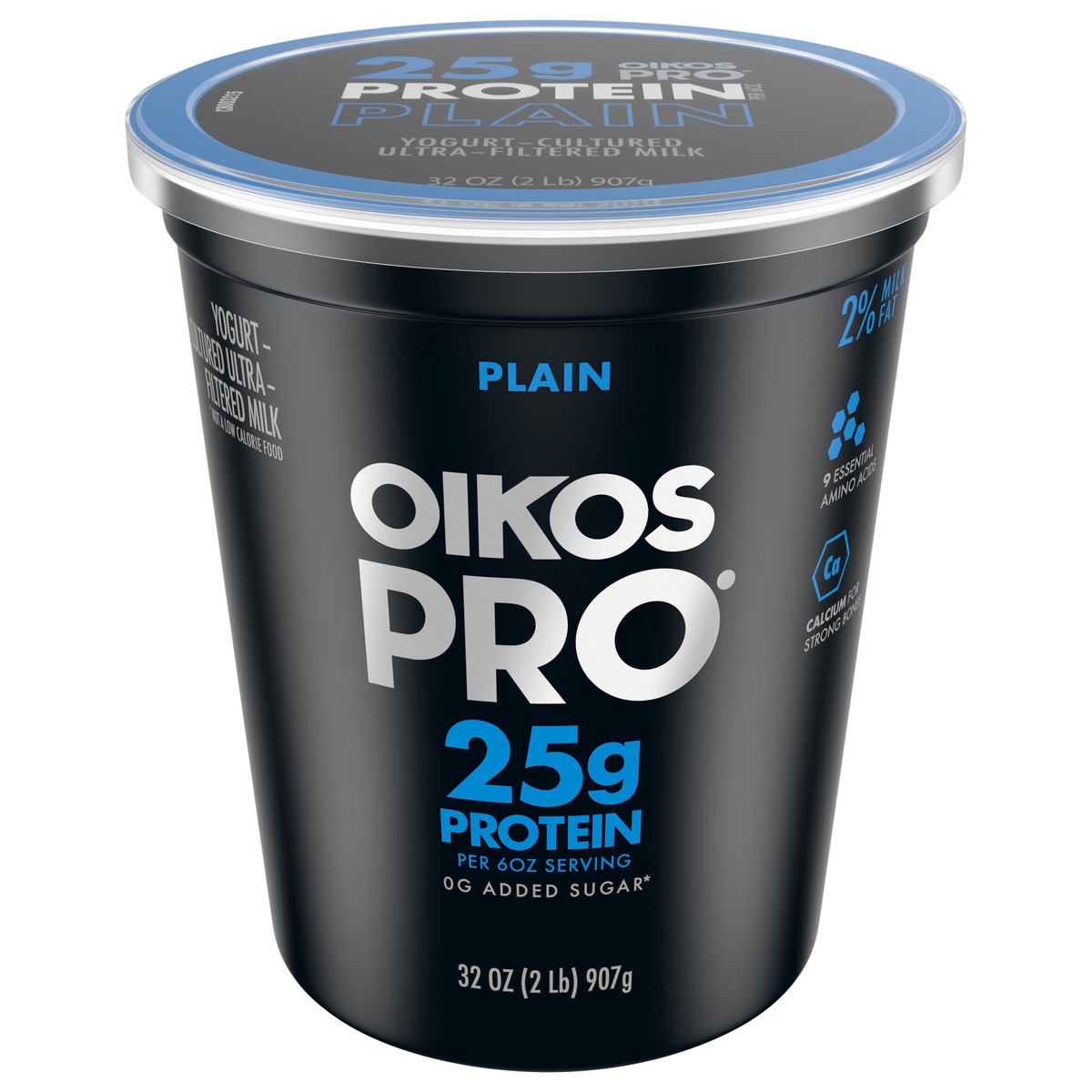 slide 1 of 5, Oikos Pro Plain Yogurt-Cultured Ultra-Filtered Milk Product, 25 Grams of Protein, 0g Added Sugar, Just a Delicious High Protein Snack, 32 OZ Tub, 32 oz