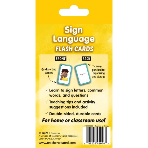 slide 3 of 3, Teacher Created Resources Sign Language Flash Cards, 5-1/8"" X 3-1/8"", 4Th Grade, Pack Of 56 Flash Cards, 56 ct