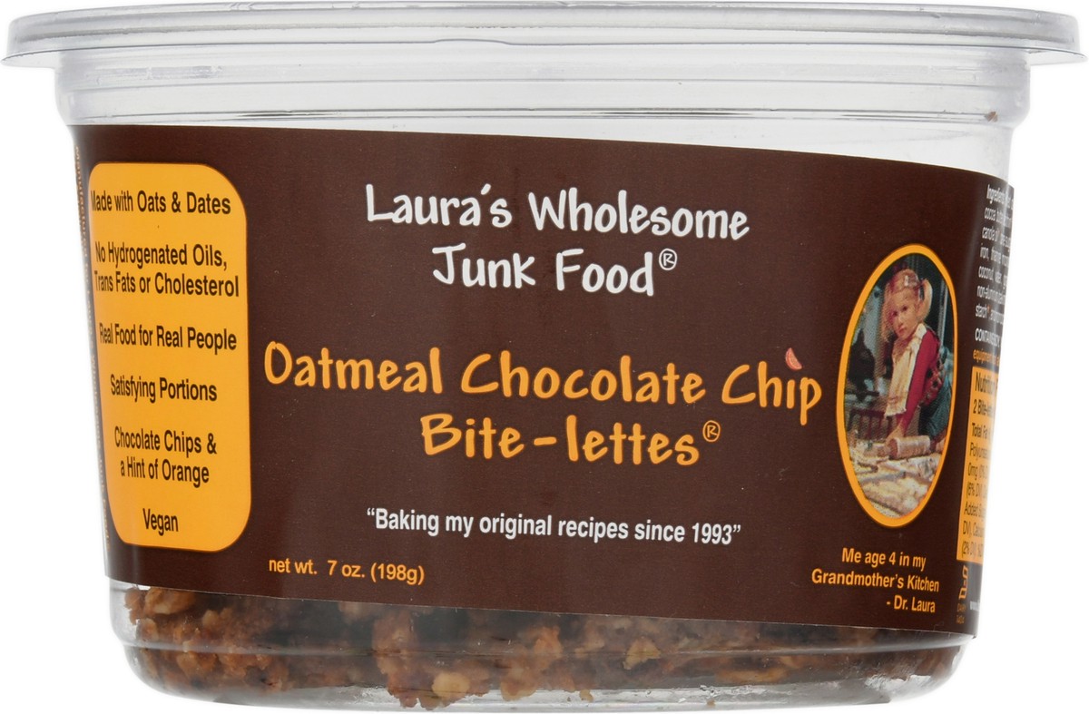 slide 1 of 14, Laura's Wholesome Junk Food Oatmeal Chocolate Chip Bite-Lettes 7 oz, 7 oz