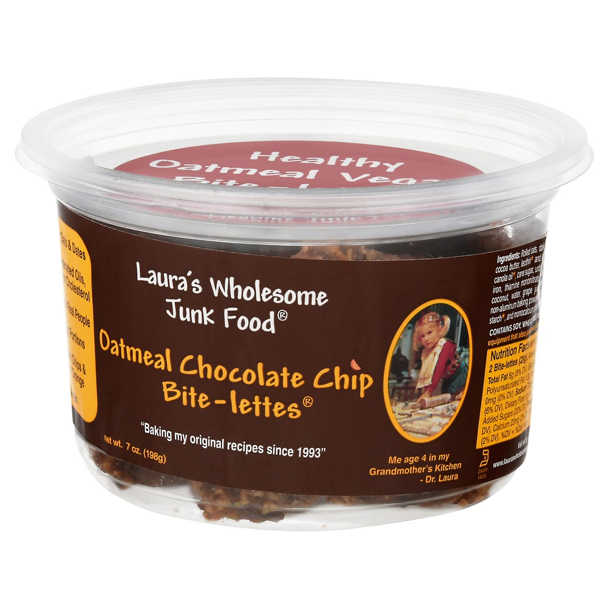 slide 10 of 14, Laura's Wholesome Junk Food Oatmeal Chocolate Chip Bite-Lettes 7 oz, 7 oz