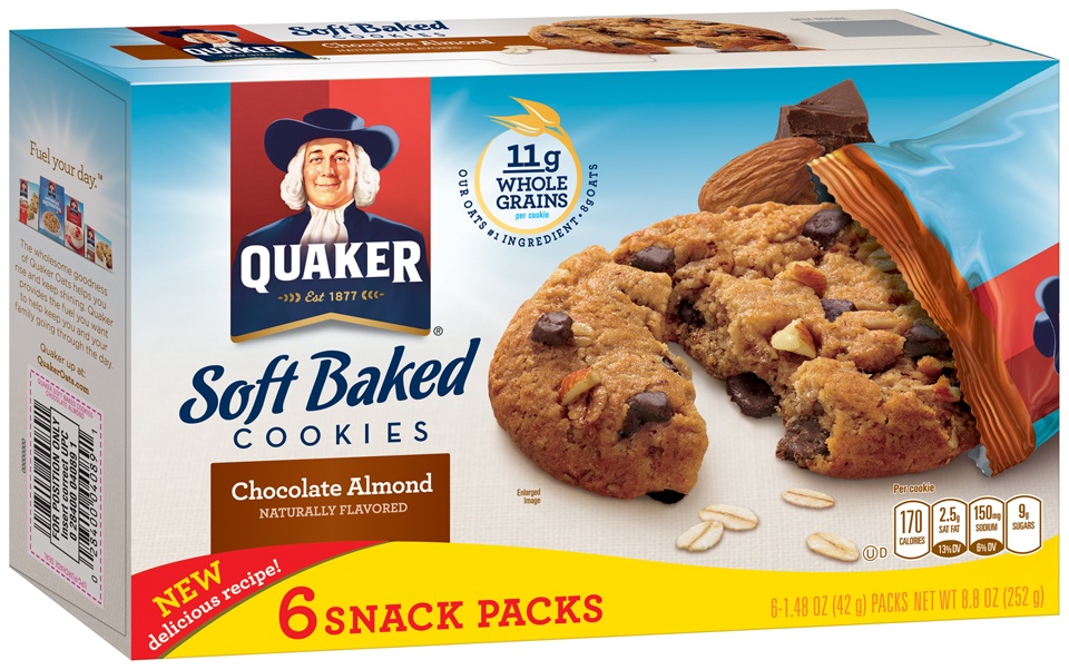slide 1 of 1, Quaker Soft Baked Oatmeal Chocolate Almond Cookies, 8.8 oz