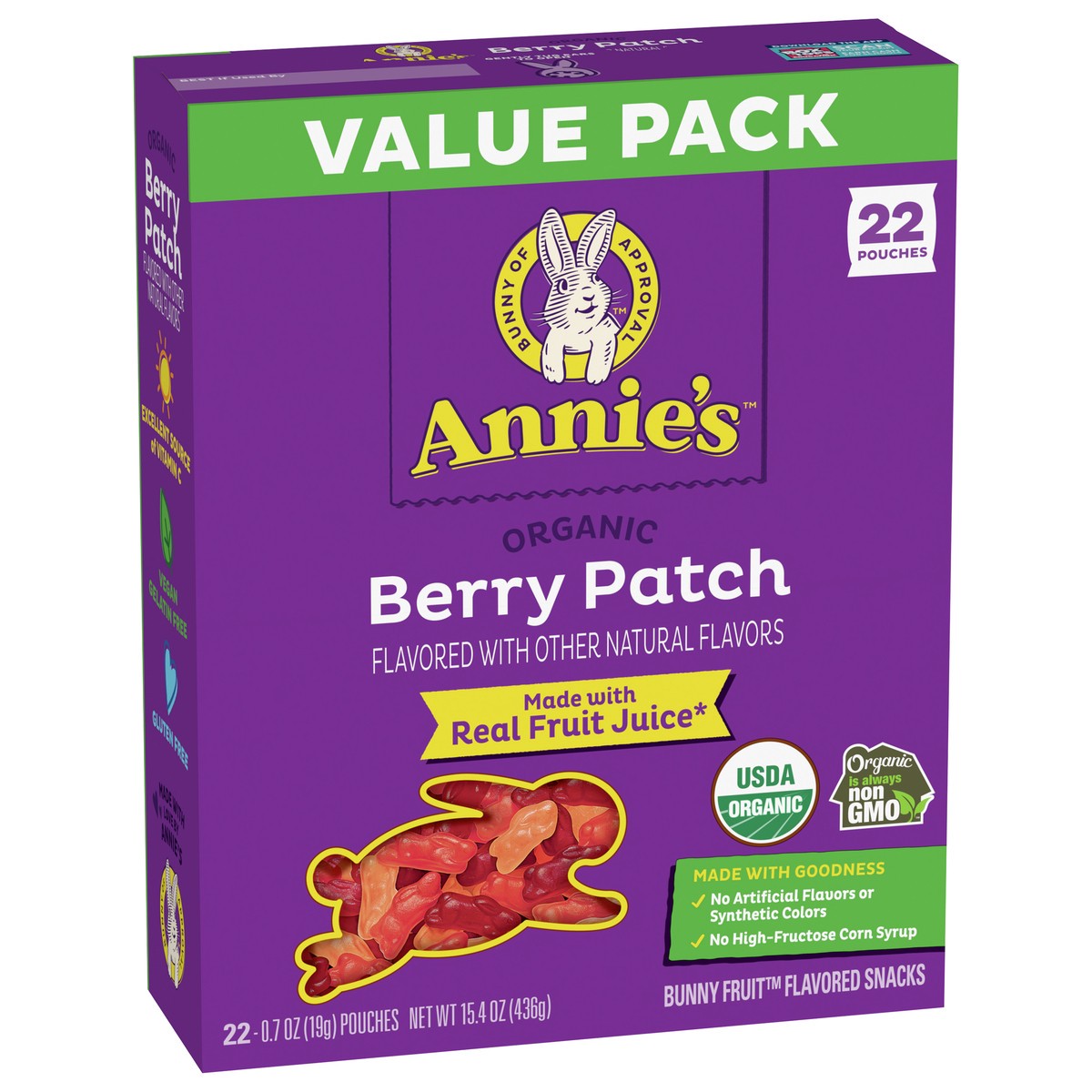 slide 2 of 8, Annie's Organic Berry Patch Bunny Fruit Flavored Snacks, Gluten Free, Value Pack, 22 Pouches, 15.4 oz, 22 ct