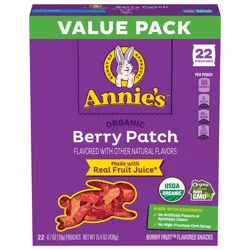 Annie's Organic Berry Patch Fruit Flavored Snacks, Halloween Snacks, Gluten Free, Value Pack, 22 Ct, 15.4 oz