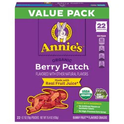 Annie's Organic Berry Patch Fruit Flavored Snacks, Halloween Snacks, Gluten Free, Value Pack, 22 Ct, 15.4 oz