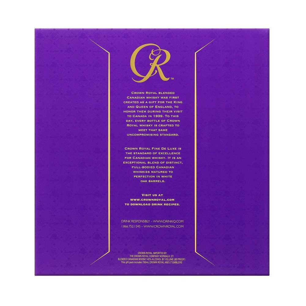 slide 2 of 2, Crown Royal Fine De Luxe Canadian Whisky Gift Set Bottle with Signature Rocks Glasses, 750 ml