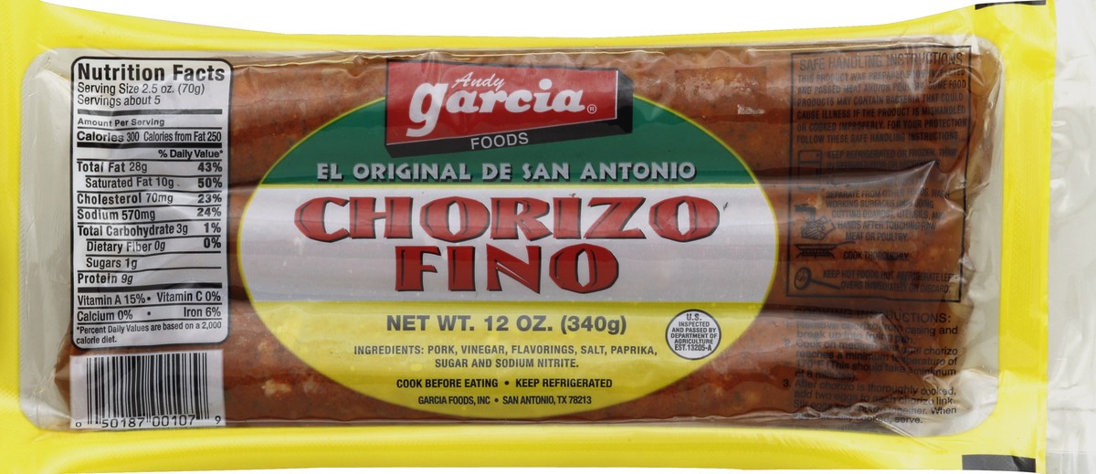slide 1 of 1, Garcia Foods Andy Garcia Chorizo 12 ea, 12 ct