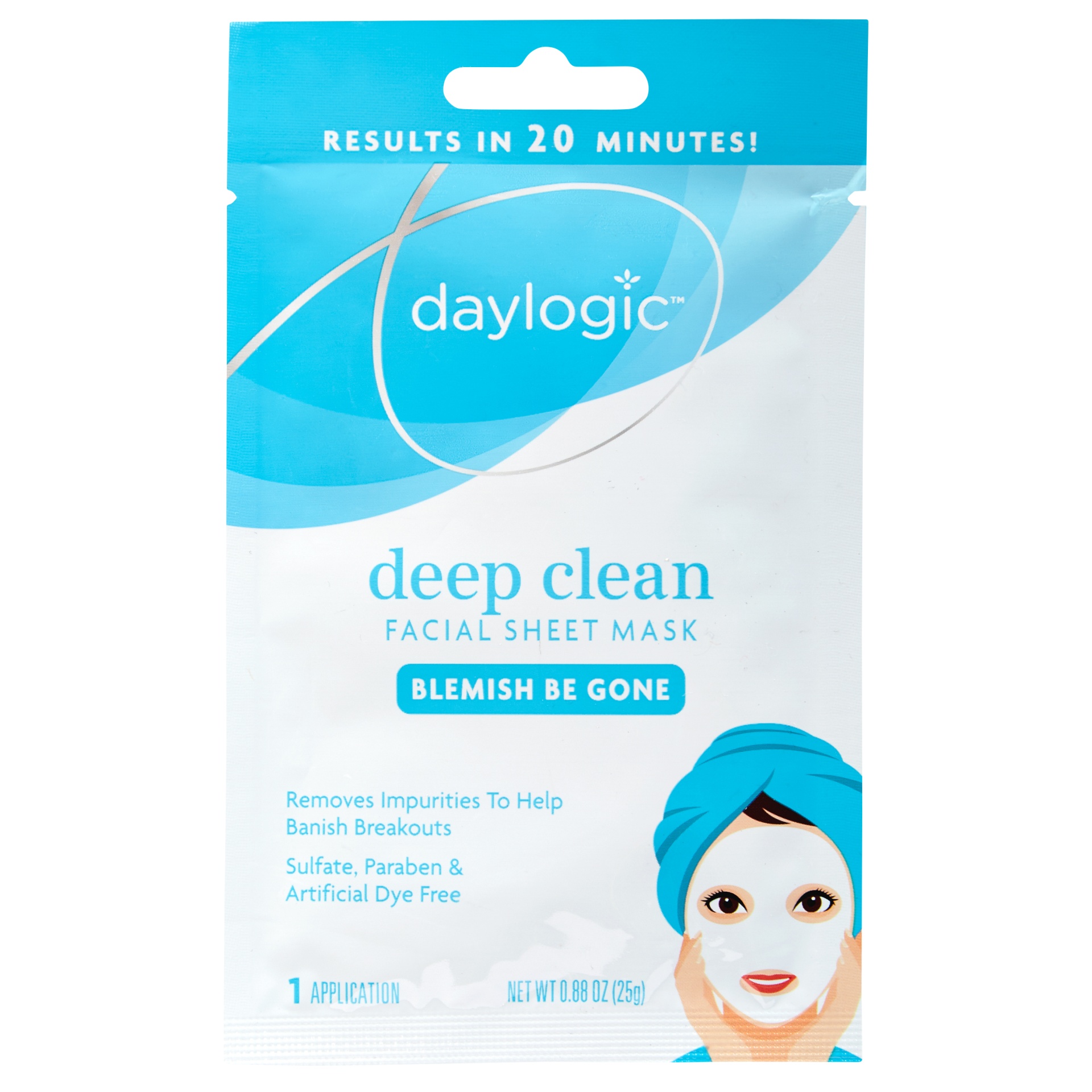 slide 1 of 2, Daylogic Deep Clean Facial Sheet Mask, Blemish Be Gone, 0.88 oz
