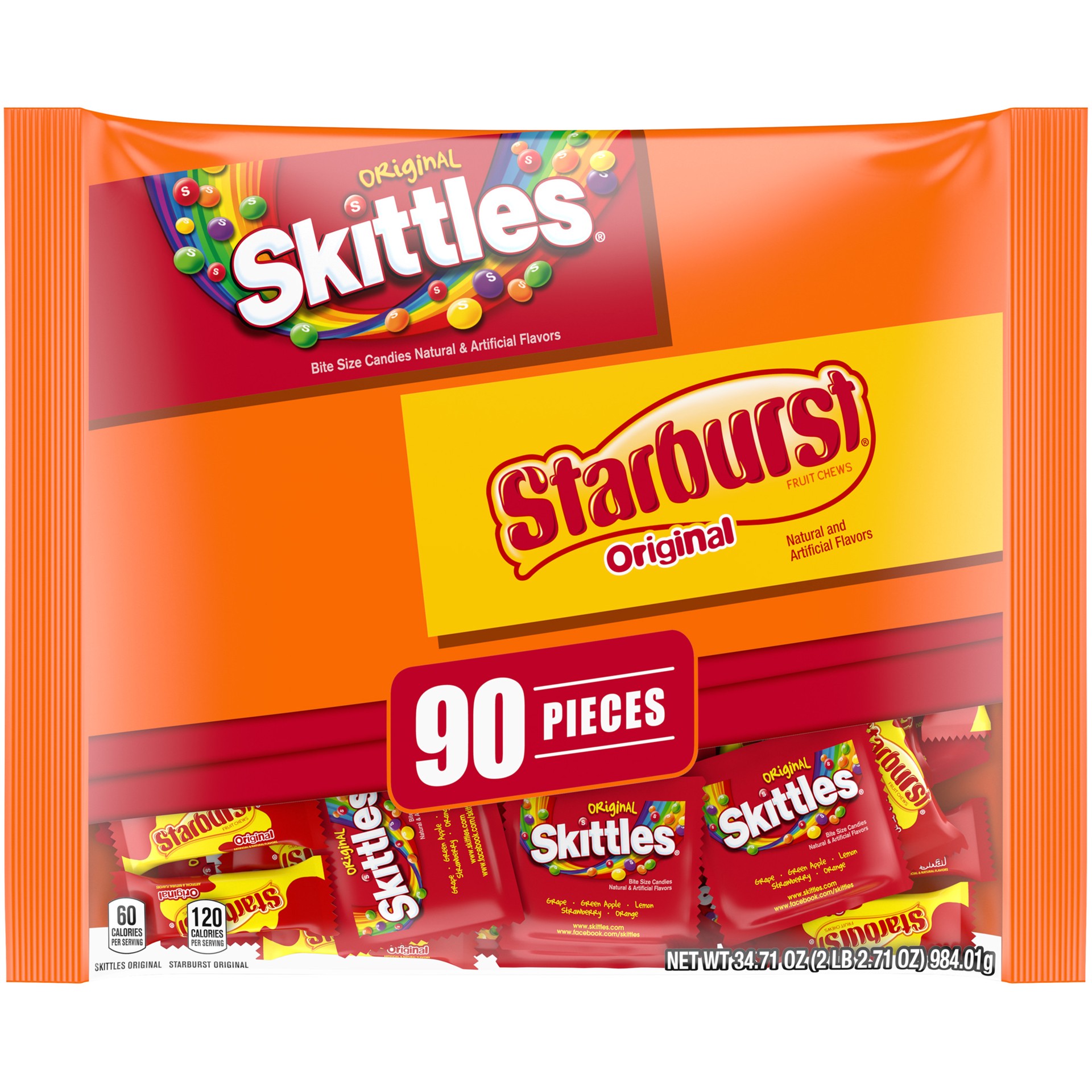 slide 1 of 5, Mixed SKITTLES Original & STARBURST Original Fruit Chews Fun Size Variety Pack, 34.71oz (90ct), 39.1 oz