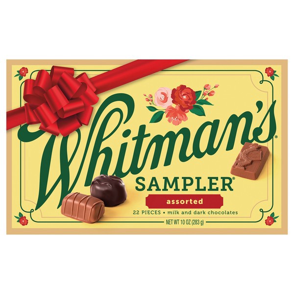 slide 1 of 1, WHITMAN'S SAMPLER Christmas Assorted Milk & Dark Chocolate Candy Gift Box, 10 oz., 10 oz