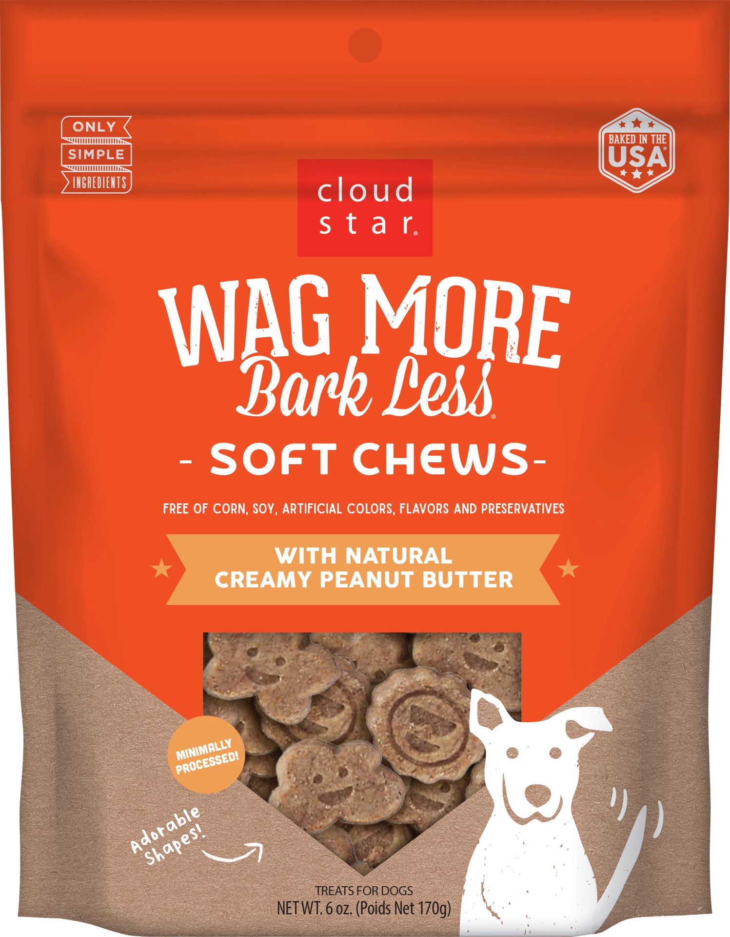 slide 1 of 7, Cloud Star Wag More Bark Less Soft & Chewy Peanut Butter Dog Treats, 6 oz