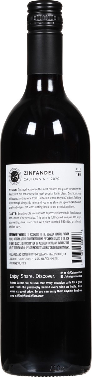 slide 5 of 9, 90+ Cellars Lodi California Lot 180 Zinfandel 750 ml, 750 ml