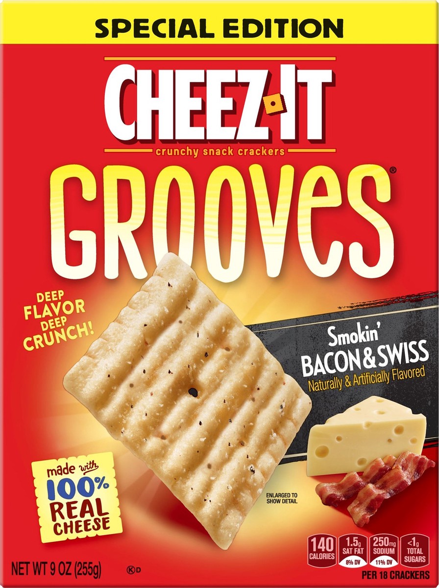 slide 4 of 8, Cheez-It Grooves Smokin' Bacon & Swiss Crunchy Snack Crackers 9 oz, 9 oz