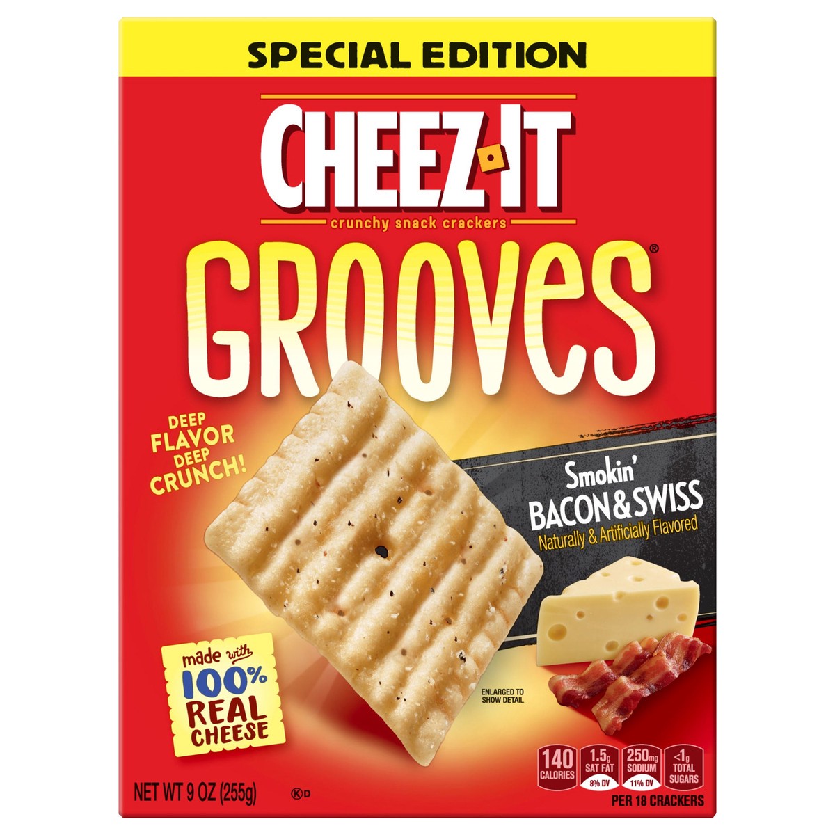 slide 2 of 8, Cheez-It Grooves Smokin' Bacon & Swiss Crunchy Snack Crackers 9 oz, 9 oz