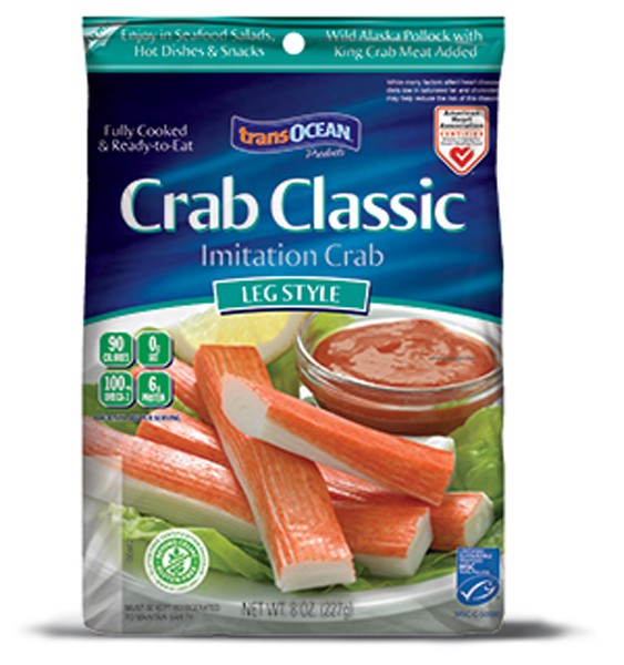 slide 1 of 9, Trans-Ocean Crab Classic Leg Style Imitation Crab 8 oz, 8 oz