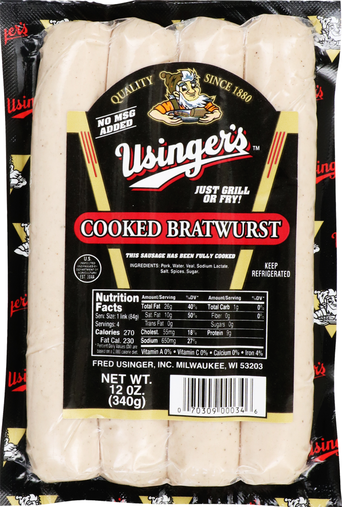 slide 1 of 1, Usinger's Precooked Skinless Bratwurst, 12 oz, 12 oz