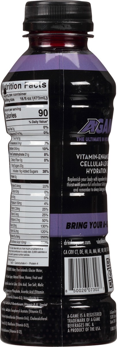slide 4 of 13, A-Game Premium Concord Grape Hydration Beverage 16.9 fl oz, 16.9 fl oz