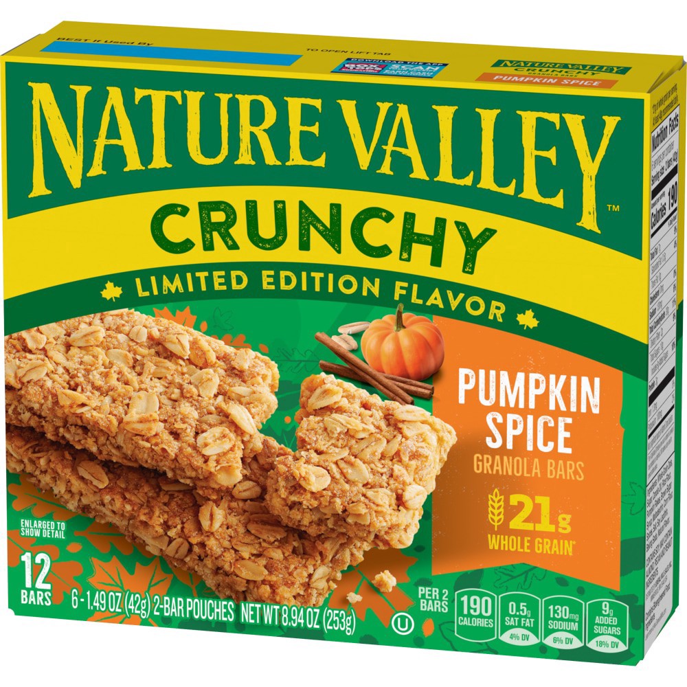 slide 5 of 6, Nature Valley Crunchy Granola Bars, Pumpkin Spice, Limited Edition Flavor, 12 Bars, 8.94 oz (6 Pouches), 6 ct