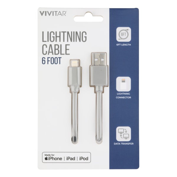 slide 1 of 2, Vivitar Lightning To Usb-A Cable, 6', Gray, Nil1006-Gry-Stk-24, 1 ct
