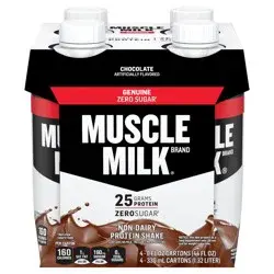 Muscle Milk Genuine Zero Sugar Protein Shake Chocolate Artificially Flavored 11 Fl Oz 4 Count
