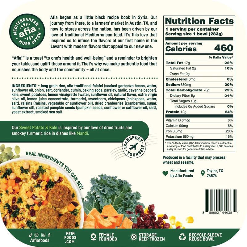 slide 2 of 4, Afia Mediterranean Sweet Potato & Kale Falafel Bowl 10 oz, 10 oz