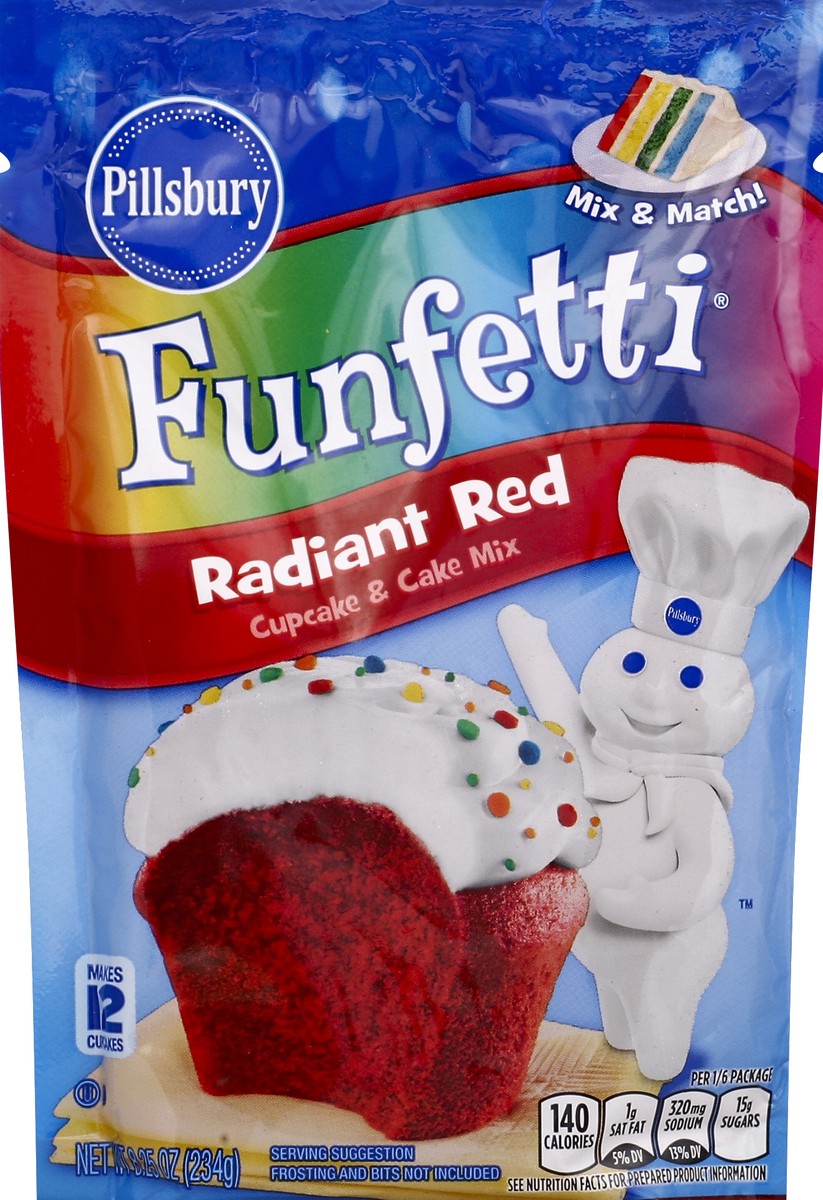 slide 5 of 6, Pillsbury Funfetti Radiant Red Cupcake & Cake Mix, 8.25 oz