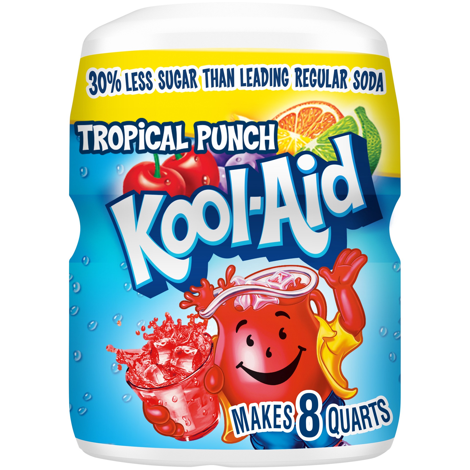 slide 1 of 9, Kool-Aid Sugar Sweetened Tropical Punch Artificially Flavored Powdered Drink Mix, 19 oz. Canister, 19 oz