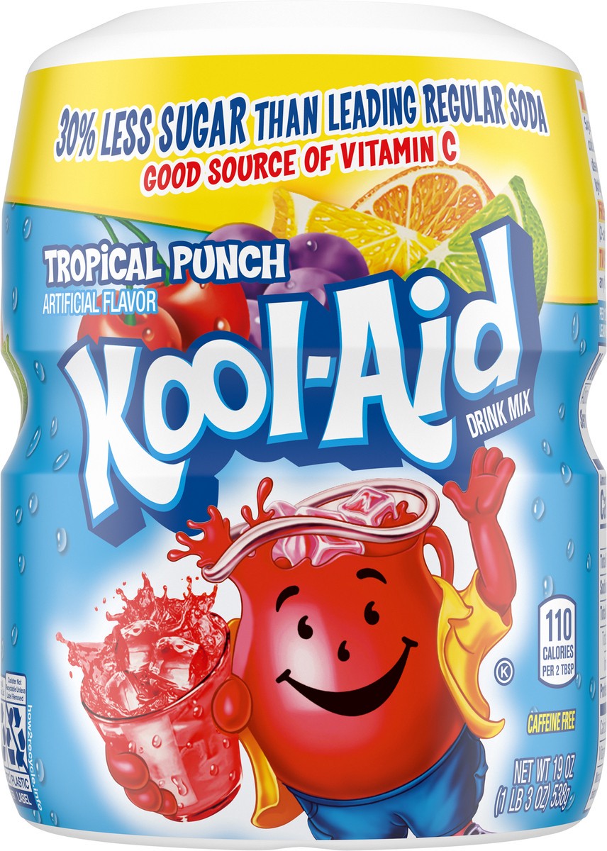 slide 8 of 9, Kool-Aid Sugar Sweetened Tropical Punch Artificially Flavored Powdered Drink Mix, 19 oz. Canister, 19 oz