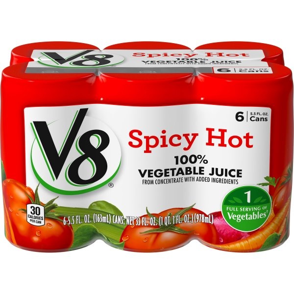 slide 1 of 4, V8 Spicy Hot 100% Vegetable Juice, 6 ct; 5.5 fl oz