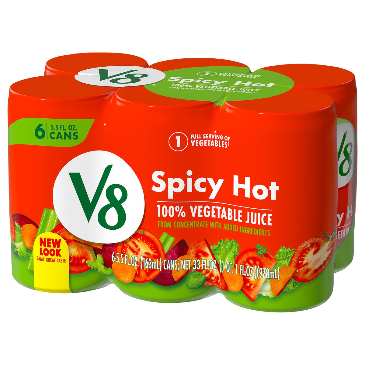 slide 2 of 9, V8 Spicy Hot 100% Vegetable Juice 6 - 5.5 fl oz Can, 6 ct; 5.5 fl oz