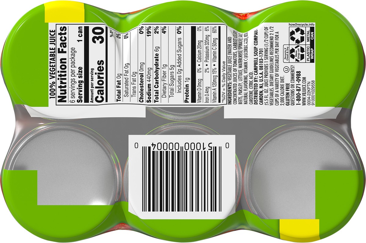 slide 5 of 9, V8 Spicy Hot 100% Vegetable Juice 6 - 5.5 fl oz Can, 6 ct; 5.5 fl oz