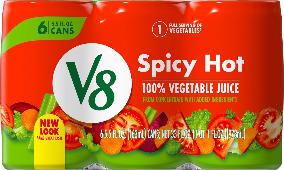 slide 3 of 9, V8 Spicy Hot 100% Vegetable Juice 6 - 5.5 fl oz Can, 6 ct; 5.5 fl oz