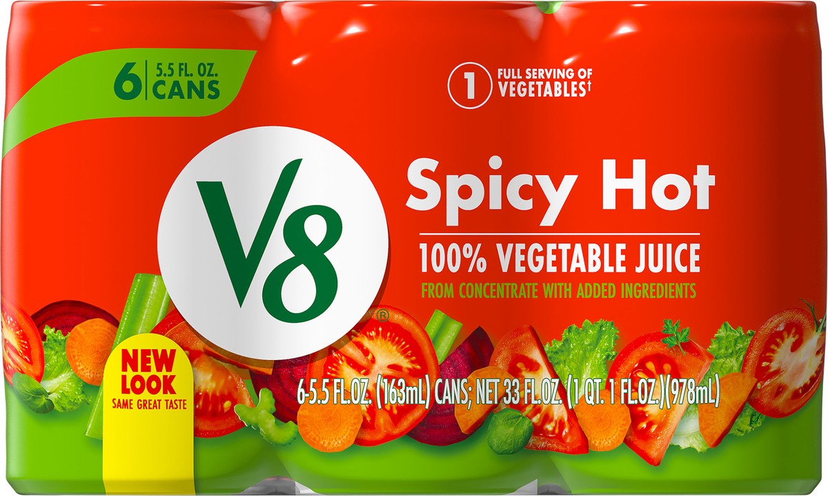 slide 8 of 9, V8 Spicy Hot 100% Vegetable Juice 6 - 5.5 fl oz Can, 6 ct; 5.5 fl oz