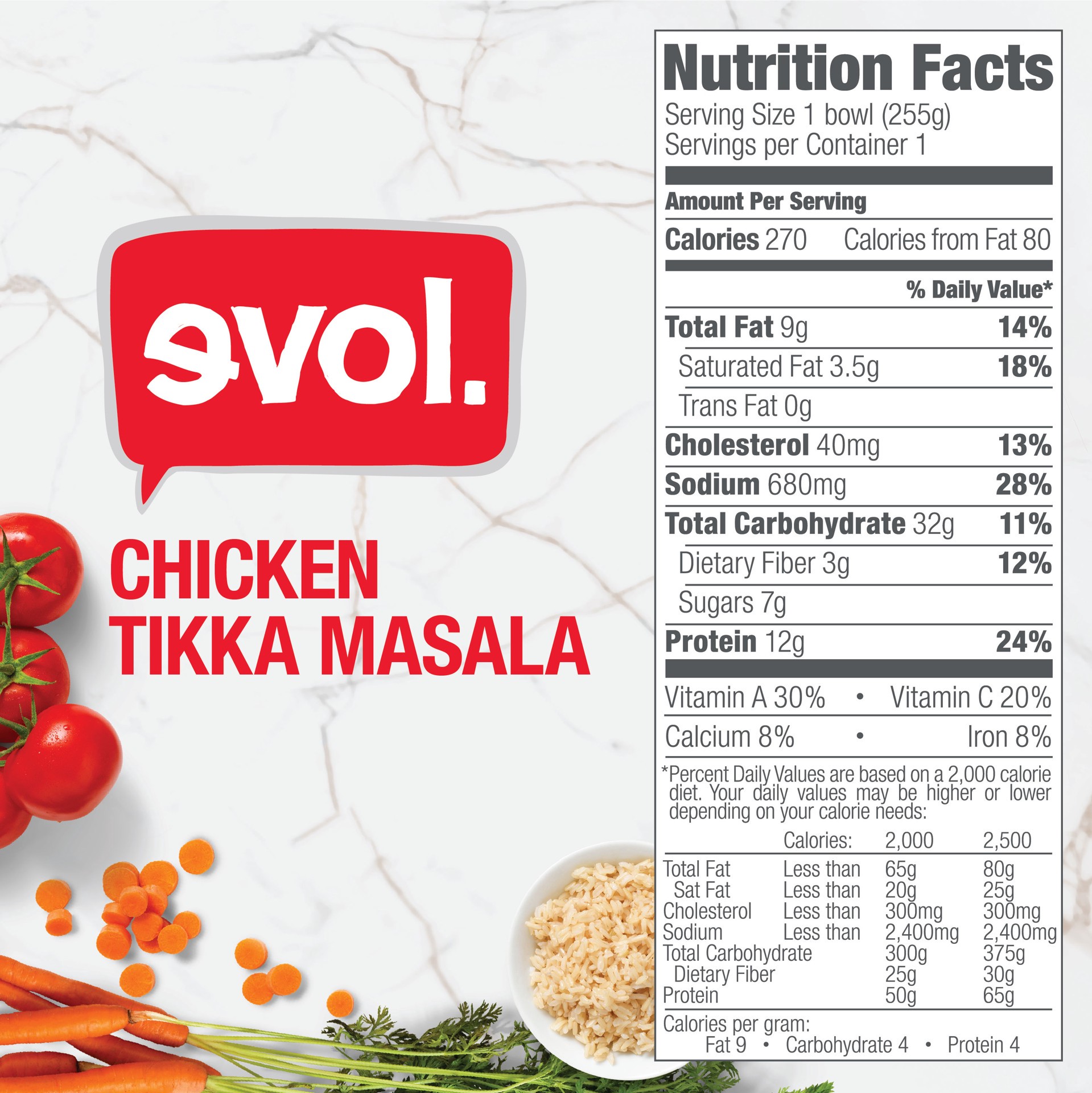 slide 2 of 5, Evol Chicken Tikka Masala, Gluten Free, Single Serve Frozen Meal, 9 oz., 9 oz