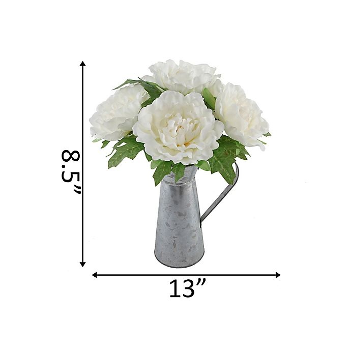 slide 2 of 4, Flora Bunda Artificial Peony Flowers with Tin Vase - White, 13 in